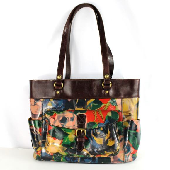 Patricia Nash Bolsena Floral Leather Tote Shoulder Bag Brown Artsy‎ Winter Bloom - Picture 2 of 12